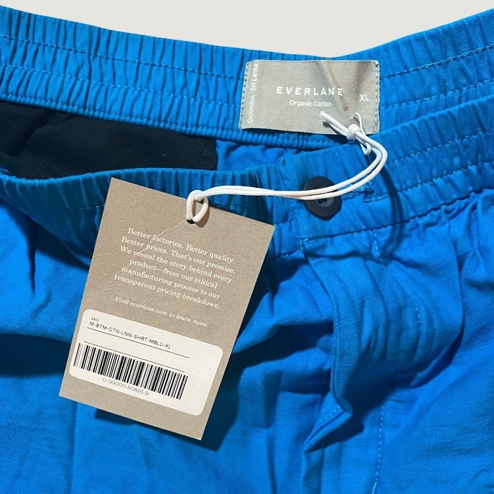 Everlane NWT Men's Blue Shorts Size XL Organic Cotton Linen 8.5" Flat Front - Picture 3 of 7